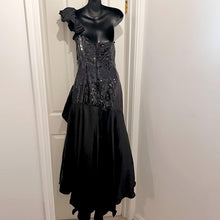 Vintage Nadine Black Sequin One Shoulder Gown | Asymmetrical Taffeta Bow Formal Dress ￼