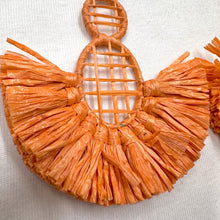 Coral Raffia Fan Statement Earrings – Oversized Boho Fringe Drops