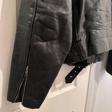 Vintage Black Leather Asymmetrical Biker Jacket, Distressed Punk Rocker Coat