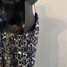 Angelucci Design Sequin Maxi Dress, Black Silver Mermaid Hem, Spaghetti Strap Evening Gown