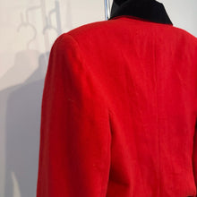 Vintage French Red Wool Blazer, 80s Red Double Breasted Jacket, Black Velvet Collar, Tailored Peplum Jacket, Made in France
