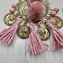 Vintage Pink Boho Statement Tassel Earrings | Oversized Coin Charm Drop Earrings | Festival Gypsy Chic