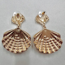 Vintage Gold Seashell Statement Earrings | Blue Rhinestone Shell Drop Earrings | Coastal Nautical Earrings | Ocean Inspired Jewellery