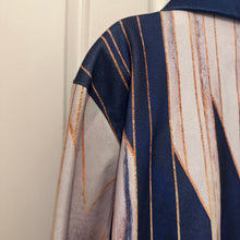 Vintage Abstract Print Oversized Coat | Navy Geometric Statement Jacket | Double Breasted Lightweight Coat | Retro Art Deco Style