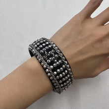 Vintage Punk Studded Bangle / Black Statement Cuff Bracelet / Rock Glam Chain Bracelet