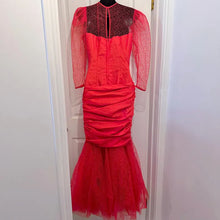 Vintage 1980s Red Mermaid Gown | Sheer Lace Sleeves, Ruched Formal Dress
