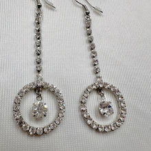 Vintage Silver Rhinestone Circle Drop Earrings | Y2K Sparkly Statement Jewelry