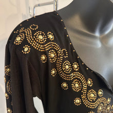 Black Gold Rhinestone Maxi Dress, Long Sleeve Deep V Neck Evening Gown, Diagonal Embellished Formal Dress, Elegant Statement Party Wear