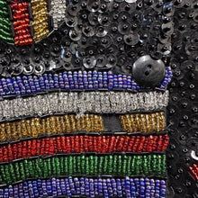 Vintage 80s Black Beaded Sequin Vest | Rainbow Embellished Unisex Waistcoat | Festival Statement Piece