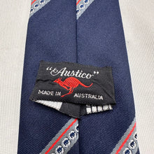 Vintage Navy Blue Necktie with Red & Grey Geometric Stripes Retro 80s 90s Tie