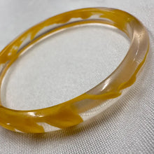 Vintage Yellow Floral Clear Acrylic Bangle Set | Set of 2 Retro Lucite Style Bracelets | 70s Statement Jewelry