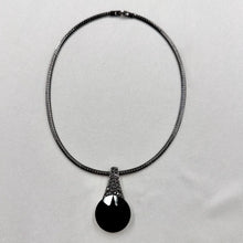 Vintage Black Crystal Pendant Necklace | Gunmetal Snake Chain Necklace | Gothic Minimalist Jewelry | Art Deco Statement Necklace