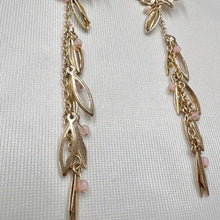 Vintage Gold Floral Drop Earrings with Pink Beads | Botanical Dangle Jewellery
