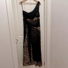 Vintage Y2K Leopard Print One Shoulder Gown | Asymmetric Maxi Dress, Sheer Overlay