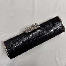 Vintage Black Croc Embossed Cylinder Clutch Bag, Rhinestone Clasp Evening Purse, Chain Strap Y2K Shoulder Bag