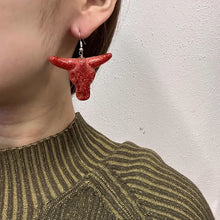 Vintage Red Glitter Longhorn Skull Drop Earrings | Western Cowgirl Resin Statement Earrings