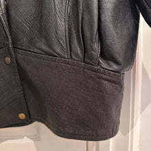 Vintage Bella J Black Leather Jacket | 80s Batwing Snake Print Panel Bomber