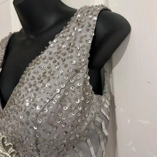 Vintage Beaded Sequin Evening Gown | Silver Grey Chiffon Ruffle Dress | Art Deco Inspired Formal Dress | Gatsby Style Maxi Dress