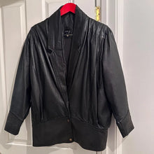 Vintage Bella J Black Leather Jacket | 80s Batwing Snake Print Panel Bomber