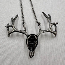 Vintage Deer Skull Necklace | Gothic Antler Pendant Necklace | Silver Tone Woodland Jewelry | Dark Forest Statement Necklaces