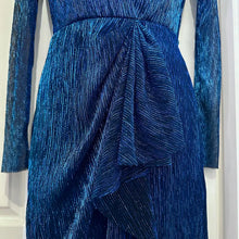 Vintage Electric Blue Metallic Pleated Mini Dress | 1980s Sheer Ruffle Party Cocktail Dress