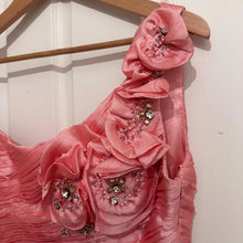 Vintage MAY QUEEN Pink One Shoulder Rosette Cocktail Dress Y2K Prom Dress Size 14
