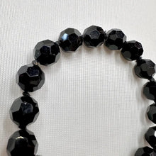 Vintage Black Faceted Glass Bead Bracelet | Adjustable Statement Bracelet | Jet Black Crystal Style