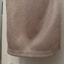 Vintage Metallic Rose Gold Fringe V-Neck Maxi Dress Size M Shimmer Column Slit