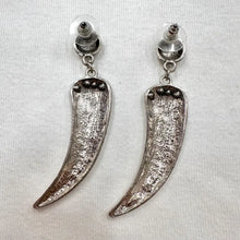 Vintage Silver Tusk Drop Earrings – Bold Statement Dangle with Black Stone Detail