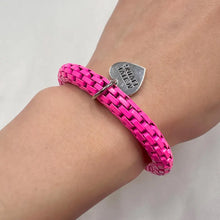 Vintage Hot Pink Stretch Bracelet with Heart Charm | Bold Chain Link Bangle | Y2K Statement Bracelet | Active Living Charm