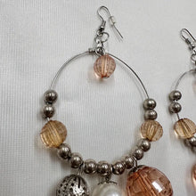 Vintage Brown Beaded Hoop Statement Earrings | Bronze & Faux Pearl Dangle Earrings | Boho Oversized Hoop Earrings
