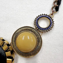 Vintage Chunky Statement Necklace – Oversized Circular Pendant, Faceted Black Stone, Bold Gold Tone Chain
