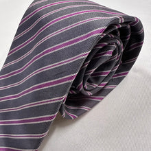Vintage Italian Silk Tie Gray Purple White Diagonal Stripe 100% Silk Necktie