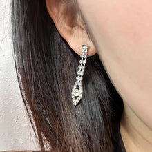 Vintage Rhinestone Drop Earrings – Slim Silver Tone Dangle, Art Deco Style