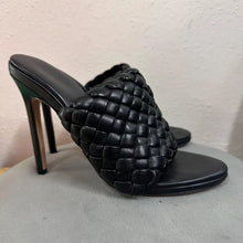 Tony Bianco Black Woven Mule Heels | Braided Open Toe Stiletto Sandals Size 7