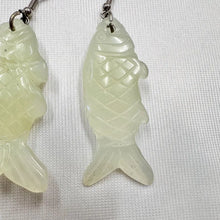 Vintage Hand Carved Fish Earrings | Pale Green Jade Style Koi Drop