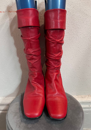 Vintage 80s Red Leather Slouch Mid-Calf Boots