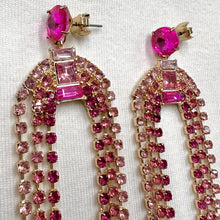 Vintage Pink Ombre Rhinestone Tassel Drop Earrings