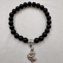 Vintage Black & Silver Beaded Stretch Bracelet Set | Angel Charm Bracelet Duo | Y2K Goth Boho Stack Bracelets | Elastic Beaded Wristwear