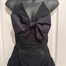 Vintage Evaldo Bock Black Bow Midi Dress / 80s Party Dress / Romantic Tiered Lace Formal Dress
