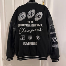 NFL Las Vegas Raiders Varsity Jacket | 3X Super Bowl Champions Embroidered Bomber | Black L