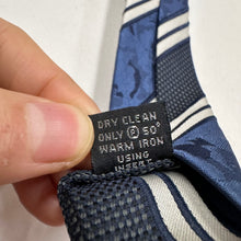 Vintage Navy Blue Striped Necktie with Textured Geometric Pattern Retro Tie