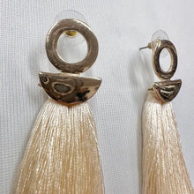 Cream Tassel Statement Earrings | Gold Tone Fringe Drop Earrings | Boho Chic Long Tassel Stud Earrings
