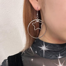 Silver Star Hoop Drop Earrings – Minimal Celestial Circle Statement