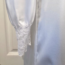 Vintage Italian White Satin Lace Nightgown | Romantic Bridal Peignoir Robe | Long Sleeve Boudoir Dress