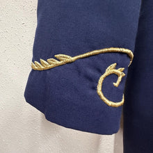 Vintage 80s Navy Blazer | Gold Baroque Scroll Embroidery, Double-Breasted Jacket