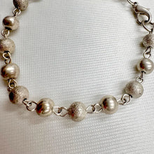Vintage Champagne Tone Beaded Bracelet with Heart Charm | Satin Polished Metal Chain Jewelry