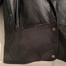 Vintage Bella J Black Leather Jacket | 80s Batwing Snake Print Panel Bomber