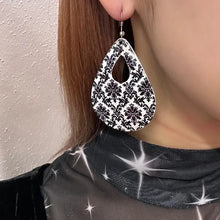 Black & White Damask Teardrop Drop Earrings – Vintage Baroque Print