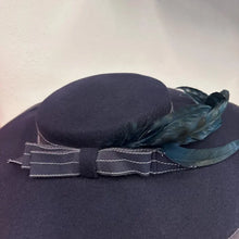 Vintage Black Wool Wide Brim Hat | Feather Trim, Ribbon Detail, Made in New Zealand